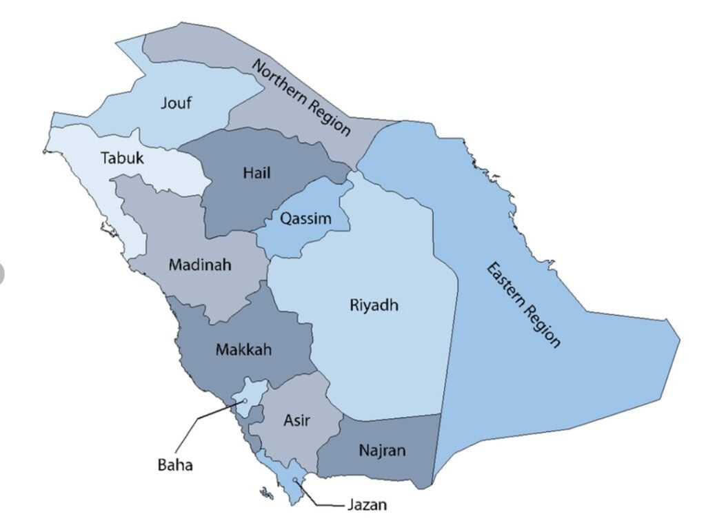 mape of 13 provinces of saudi arabia in which we supply our portable cabins services